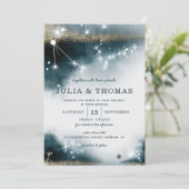 Elegante Galaxy Blue Gold Sterren Bruiloft Kaart (Staand voorkant)