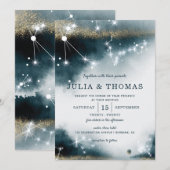 Elegante Galaxy Blue Gold Sterren Bruiloft Kaart (Voorkant / Achterkant)