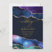 Elegante Galaxy Blue, Paarse & Gouden Agaat QR-cod Kaart (Voorkant)