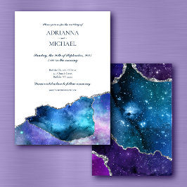 Elegante Galaxy Silver Agaat bruiloft uitnodiging