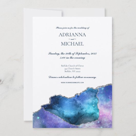 Elegante Galaxy Silver Agaat bruiloft uitnodiging (Voorkant)