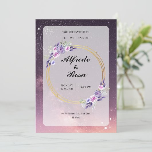 Elegante Galaxy-thema bruiloft uitnodiging (Staand voorkant)