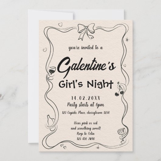 Elegante Galentine's Girls Night Kaart (Voorkant)
