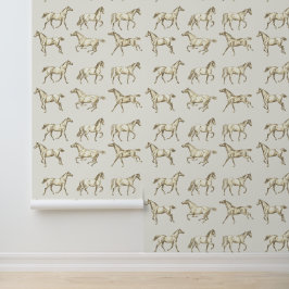Elegante galopperende paarden beige toilet behang