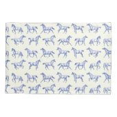 Elegante  galopperende paarden Blauw Toile Kussensloop (Achterkant)