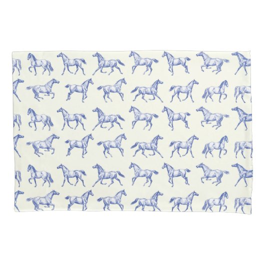 Elegante  galopperende paarden Blauw Toile Kussensloop (Voorkant)