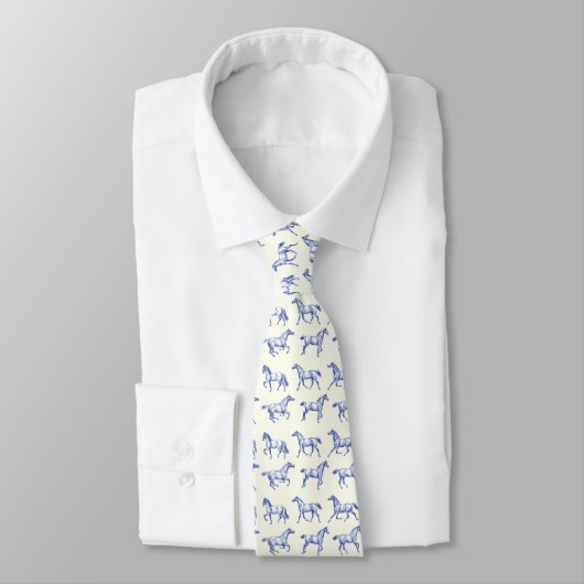 Elegante  galopperende paarden Blauw Toile Stropdas (Gebonden)