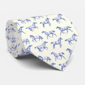 Elegante  galopperende paarden Blauw Toile Stropdas (Opgerold)