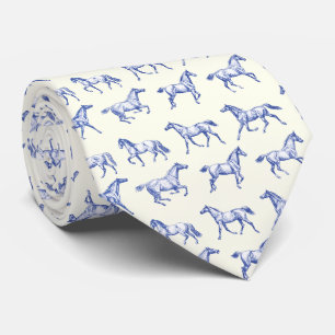 Elegante  galopperende paarden Blauw Toile Stropdas