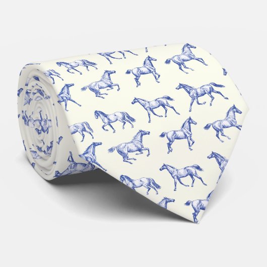 Elegante galopperende paarden Blauw Toile Stropdas (Opgerold)