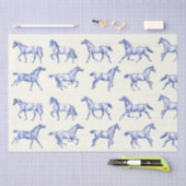 Elegante  galopperende paarden Blauw Toile Tissuepapier (Craft)