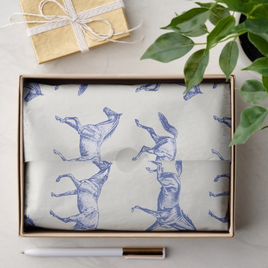 Elegante  galopperende paarden Blauw Toile Tissuepapier (Geschenk)