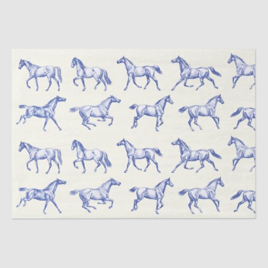 Elegante  galopperende paarden Blauw Toile Tissuepapier (Voorkant)