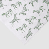 Elegante Galopperende Paarden Groene Toile Tissuepapier (Detail)