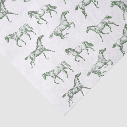 Elegante Galopperende Paarden Groene Toile Tissuepapier (Detail)