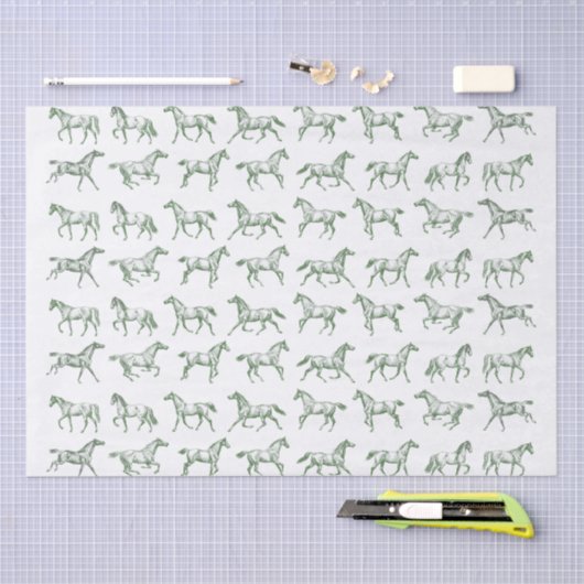 Elegante  Galopperende Paarden Groene Toile Tissuepapier (Craft)