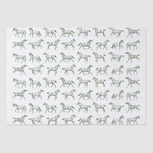 Elegante Galopperende Paarden Groene Toile Tissuepapier (Voorkant)