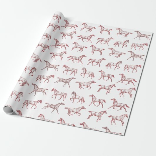 Elegante galopperende paarden rood toilet cadeaupapier (Uitgerold)