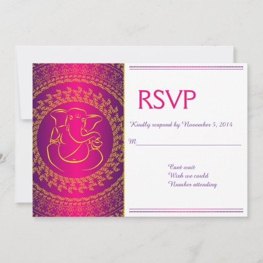 Elegante Ganesh | Indiase God Roze RSVP Kaarten (Voorkant)