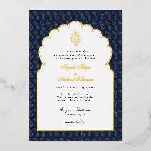 Elegante Ganesh Indiase trouw Darkblauw en goud Folie Uitnodiging