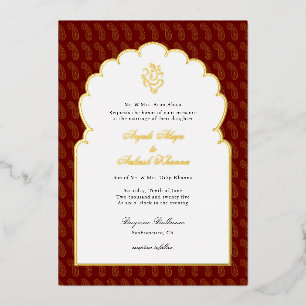 Elegante Ganesh Indiase trouwdag Rood en Goud I Folie Uitnodiging