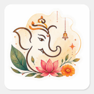 Elegante Ganesha Lotus Diwali Vierkante Sticker