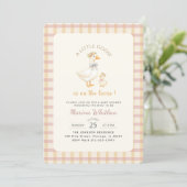 Elegante Gans Boog Gingham Baby Shower Kaart (Staand voorkant)