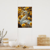 Elegante Gans en Gele Bloemen Poster (Keuken)
