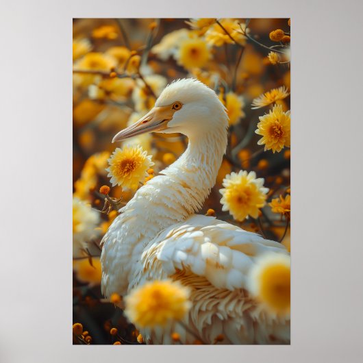 Elegante Gans en Gele Bloemen Poster (Voorkant)