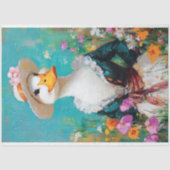 Elegante Gans in Bloemenhoed Decoupage Tissuepapier (Voorkant)