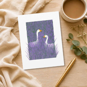 Elegante gans in een lavendeltuin kunstansichtkaar briefkaart