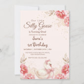 Elegante Gans & Perzik Bloemen Eerste 1e verjaarda Kaart (Voorkant)