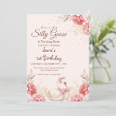 Elegante Gans & Perzik Bloemen Eerste 1e verjaarda Kaart (Staand voorkant)