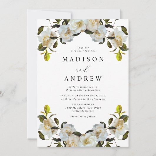 Elegante Gardenia Bloemenbruiloft Kaart (Voorkant)