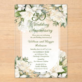 Elegante Gardenia Floral 50ste bruiloft Jubileum Acryl Uitnodigingen (Voorkant)
