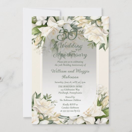 Elegante Gardenia Floral 50ste bruiloft Jubileum Kaart (Voorkant)