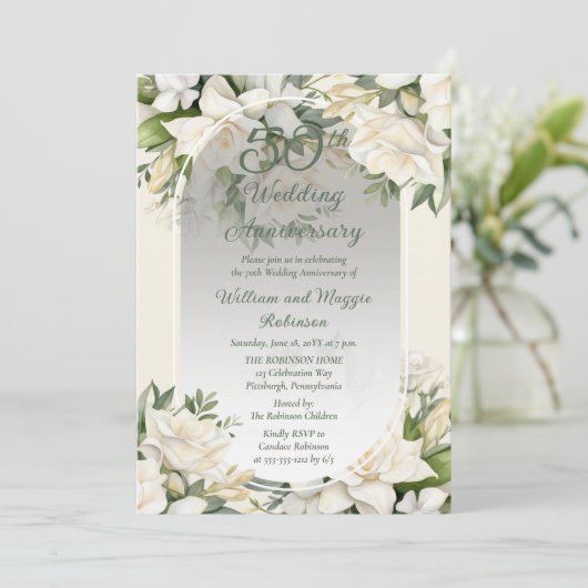 Elegante Gardenia Floral 50ste bruiloft Jubileum Kaart (Staand voorkant)