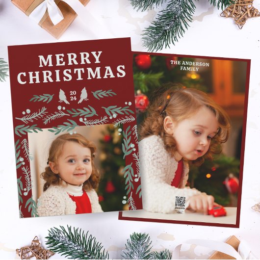 Elegante Garland Border 2 foto Feestdagenkaart