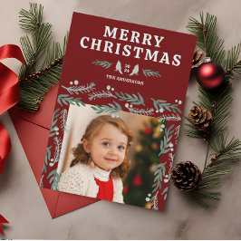 Elegante Garland Border Kardinaal Kerstmis Feestdagenkaart