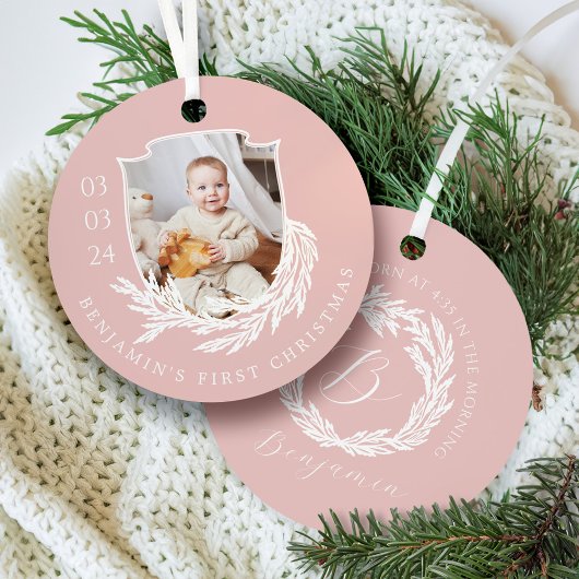 Elegante Garland Wreath Crest Baby Eerste Kerstmis Metalen Ornament