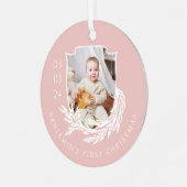Elegante Garland Wreath Crest Baby Eerste Kerstmis Metalen Ornament (Voorkant links)