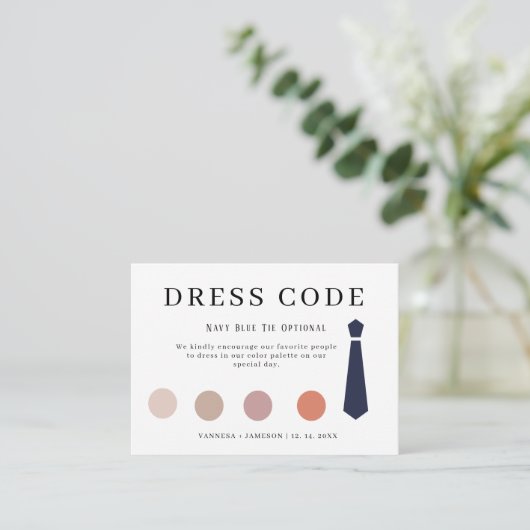 Elegante Gast jurk code kaart, Canva kleding Informatiekaartje (Staand voorkant)