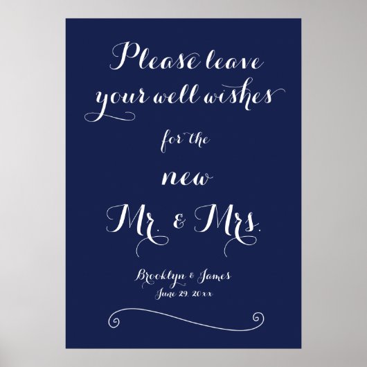 Elegante gastboek bord in navyblauw poster (Voorkant)