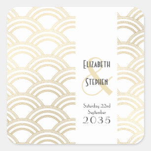 Elegante Gatsby Art Deco 1920's Gouden Bruiloft Vierkante Sticker
