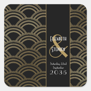 Elegante Gatsby Art Deco Jaren 20 Gouden Trouwring Vierkante Sticker