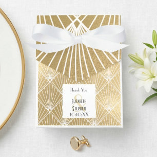 Elegante Gatsby Art Deco witte & gouden bruiloft Bedankdoosjes