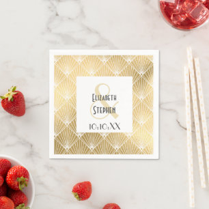 Elegante Gatsby Art Deco Witte & Gouden Trouwserve Servet