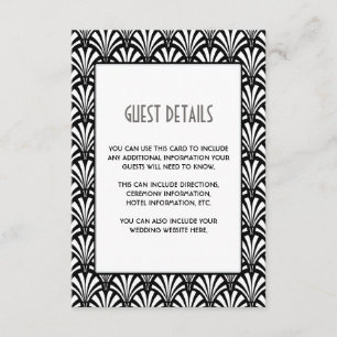 Elegante Gatsby Art Deco Zwart-wit Gastinformatie Informatiekaartje