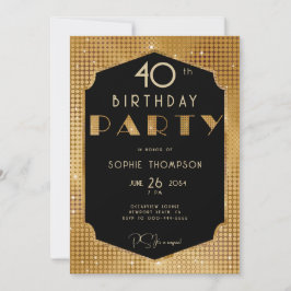 Elegante Gatsby Gold Glitter Zwart 40e verjaardag Kaart