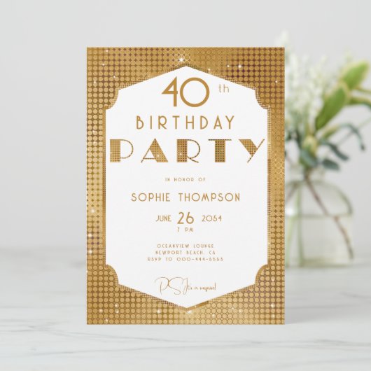 Elegante Gatsby White en Gold Deco 40e verjaardag Kaart (Staand voorkant)